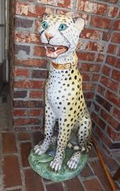 LARGE 19C MAJOLICA STANDING CHEETAH 