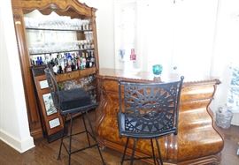 BURLWOOD BAR WITH MATCHING SIDE BACK