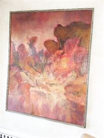 MID CENTURY OIL ON CANVAS ABSTRACT