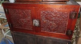 PAIR OF LARGE HAND CARVED  CHINESE HARD WOOD CABINETS