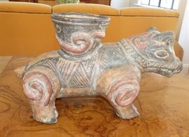 LARGE PRE COLUMBIAN DOG VESSEL