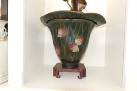 18C CHINESE CLOISONNE CENSER ON WOOD STAND