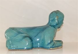 MING DYNASTY BLUE GLAZED  PILLOW IN FORM OF BOY