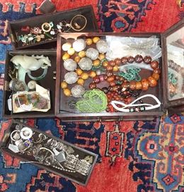 BEADED NECKLACES/STERLING SILVER/SMALL JADE PIECES