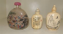 LARGE REVERSE PAINTING SNUFF BOTTLE/2 QUALITY IVORY SNUFF BOTTLE