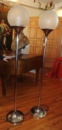 Beautiful Mid Century standing lamps with art glass shade