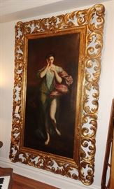 19c 7 Foot oil on canvas in original ornate wood frame