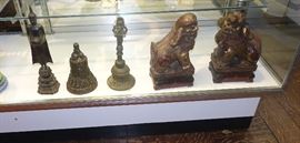 Bronzes and wood Foo Dogs