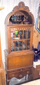 Vintage Secretary With Glass Door Storage, Shell Motif And Key, 74"T x 23.25"W x 12.75"D, Does Not Include Lot 122