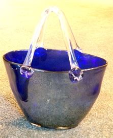 Heritage Artist Hand Blown Glass Purses Qty 2, 9.5" And 7" Cobalt