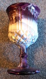Westmoreland Purple Marble 4"T Footed Compote Pattern Paneled Grape, Imperial Glass Purple Slag 8" Footed Bowl And Unmarked 6.25"T Purple Slag Glass Goblet, Total Qty 3