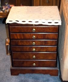 Three Drawer End Table With Glass Top And Pull Out Tray With Doily 25"T x 19.5"W x 15"D