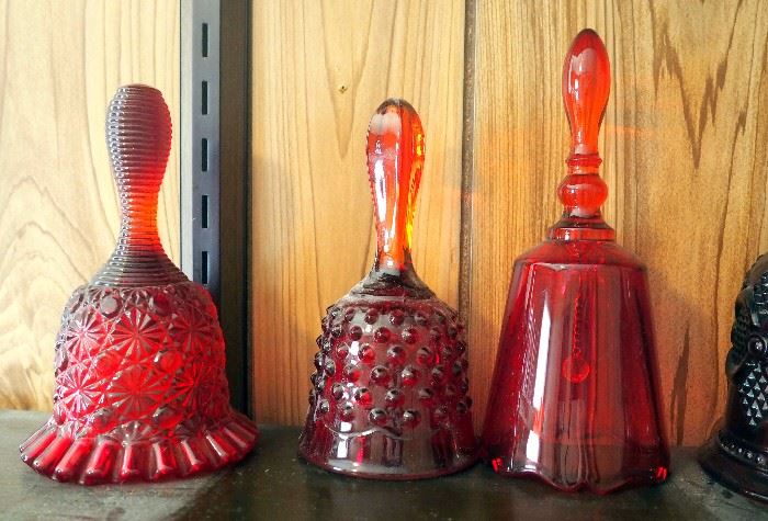 Ruby And Flash Glass Bell Collection Qty 21 Includes Hand painted And Signed Fenton, Ruby Cut To Clear, Iking And More
