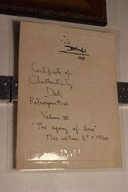 SALVADOR DALI "THE AGONY OF LOVE" #137/350 ORIGINAL CERTIFICATE OF AUTHENTICITY -EXTREMELY RARE!!!  A SECOND ORIGINAL DALI LITHO, "BULL FIGHT," IS ALSO AVAILABLE FOR SALE AT THE GALLERY IN PERFECT CONDITION AND FULLT ARCHIVAL FRAMING!
