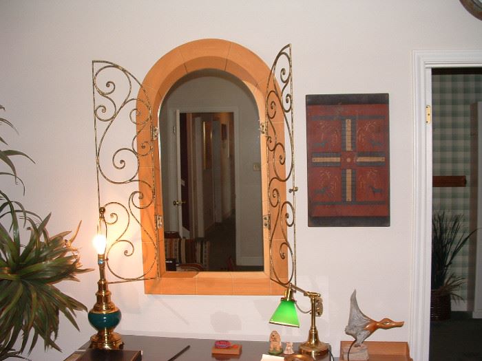 decorative mirror - note nice desk lamp