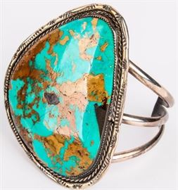 Lot 135 - Jewelry Large Sterling Silver Turquoise Bracelet
