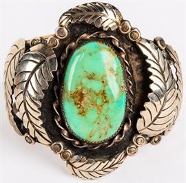 Lot 80 - Jewelry Large Sterling Silver Turquoise Bracelet