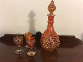 Carnival Glass Grape Decanter & Glass set