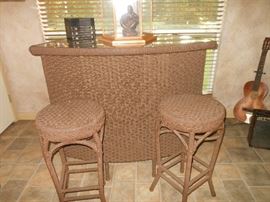 3 pc rattan vintage bar set