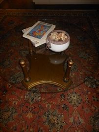 Glass top art deco round coffee table