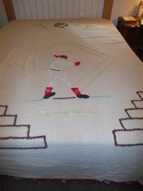 Vintage chenille baseball bedspread
