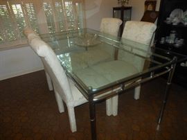Beveled glass & metal dining table & 4 chairs