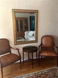 Pair chairs, mirror & pair round tables 