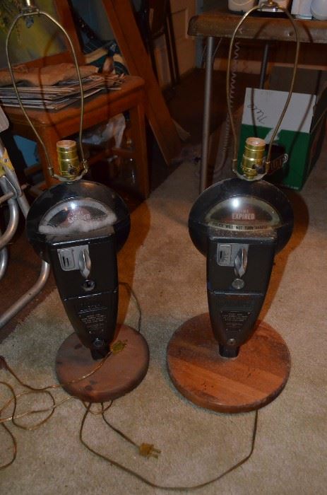 Pair of vintage parking meter lamps.