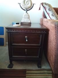 Masculine Leather & Wood Side Table with 2 drawers