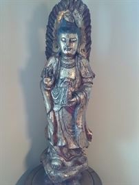 Antique Hand Carved Temple statue "Kuy Yin" with Gold leaf finish