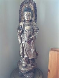 Antique Temple Statue "kuy Yin"  gold leaf finish