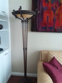 Set of 2 Torchier Floor Lamps by Fine Arts "Penzance" Bronze finish with iron pen shell shades