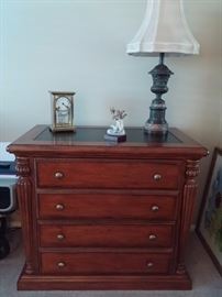 Lateral 2 drawer wood filing cabinet / credenza dark brown inlaid tooled leather top