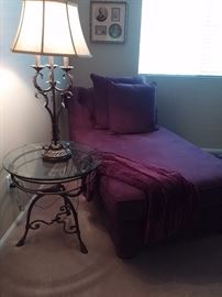 Bernhardt "Belcaro" round beveled Glass Lamp table with wrought iron base