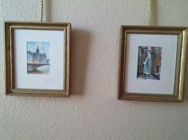 Original small hand painted watercolor scenes of Paris
