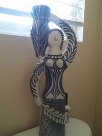 Vintage Pottery figurine woman carrying jug from France