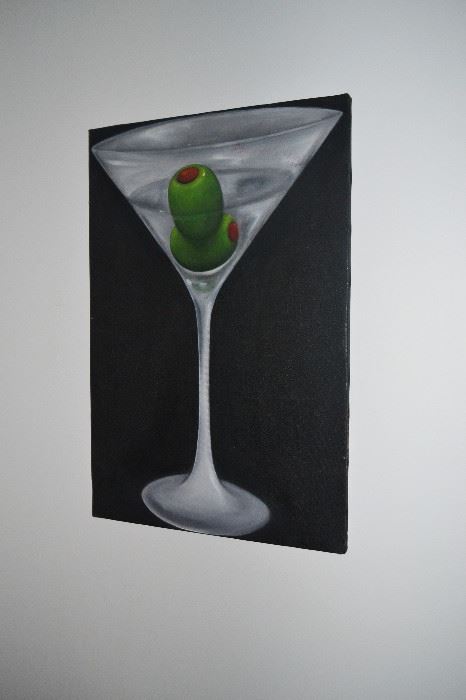 Martini-related decor including paintings, posters, prints, lamps, etc