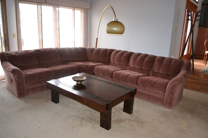 Sectional Sofa, Vintage Arc Lamp, Cocktail Table