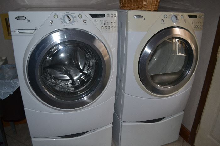 Whirlpool Duet Washer and Dryer with Pedestals, front loaders
