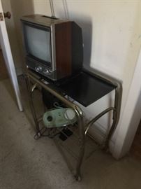 metal table with old tube tv