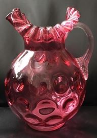 Fenton Ruffled Cranberry Glass Pitcher