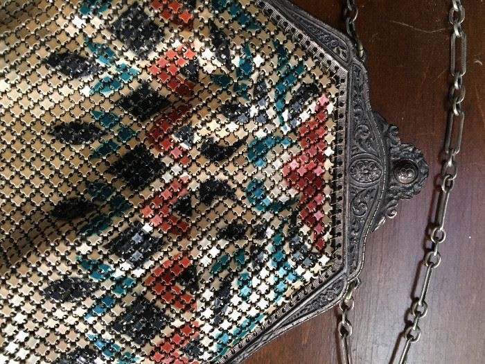 Antique Mandalian Enamel Frame Mesh Purse Beads