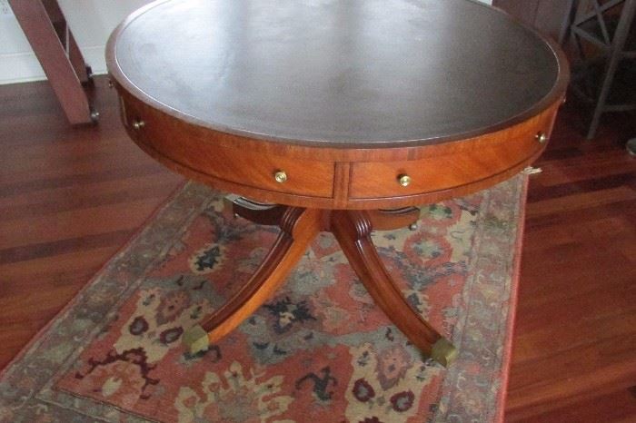Leather top round table with 2 drawers