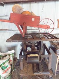 Table saw & vintage garden wheelbarrel