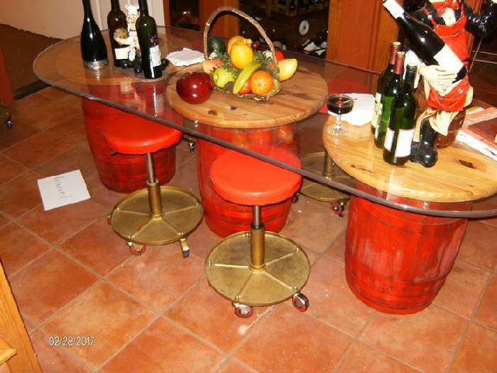 wine tasting table with stools