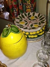 Darling cookie jar (lemon, no less) and decorative lemon serving plates