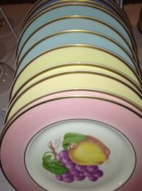 "Gold" rim fruit plates in assorted colors