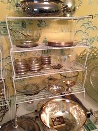 Huge assortment of silver plate coasters, bowls, platters, trivets, etc.