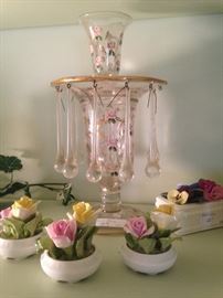 Luster candle holder/vase; English bone china roses by Coalport