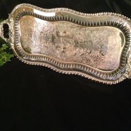 Striking long silver plate serving tray